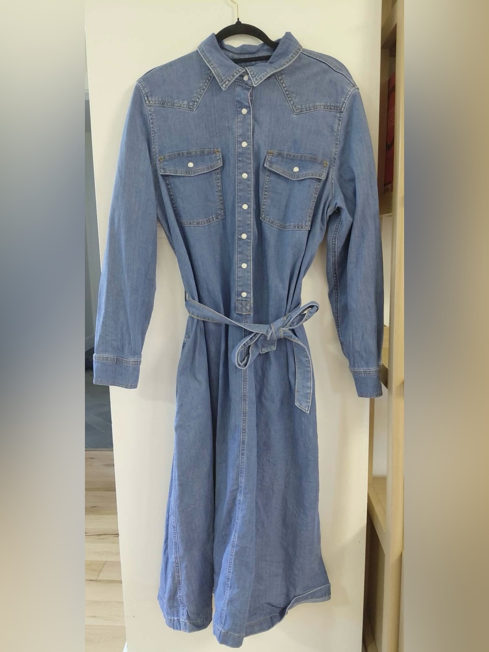 Joe Fresh Light Blue Denim Shirt Dress with Tie Waist XL